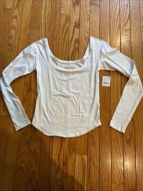 Free People White Scoop Neck Long Sleeve Top